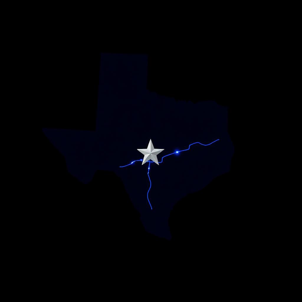 Stylized map of Texas with highway routes radiating outward